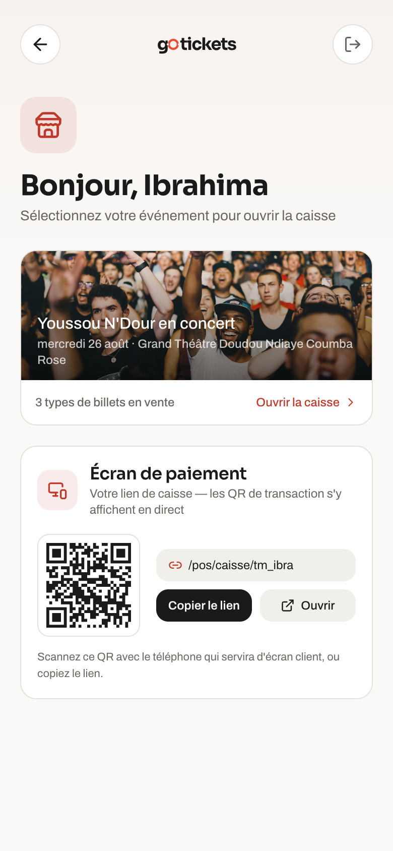 Point de vente GoTickets : vente de billets sur place en espèces ou mobile money